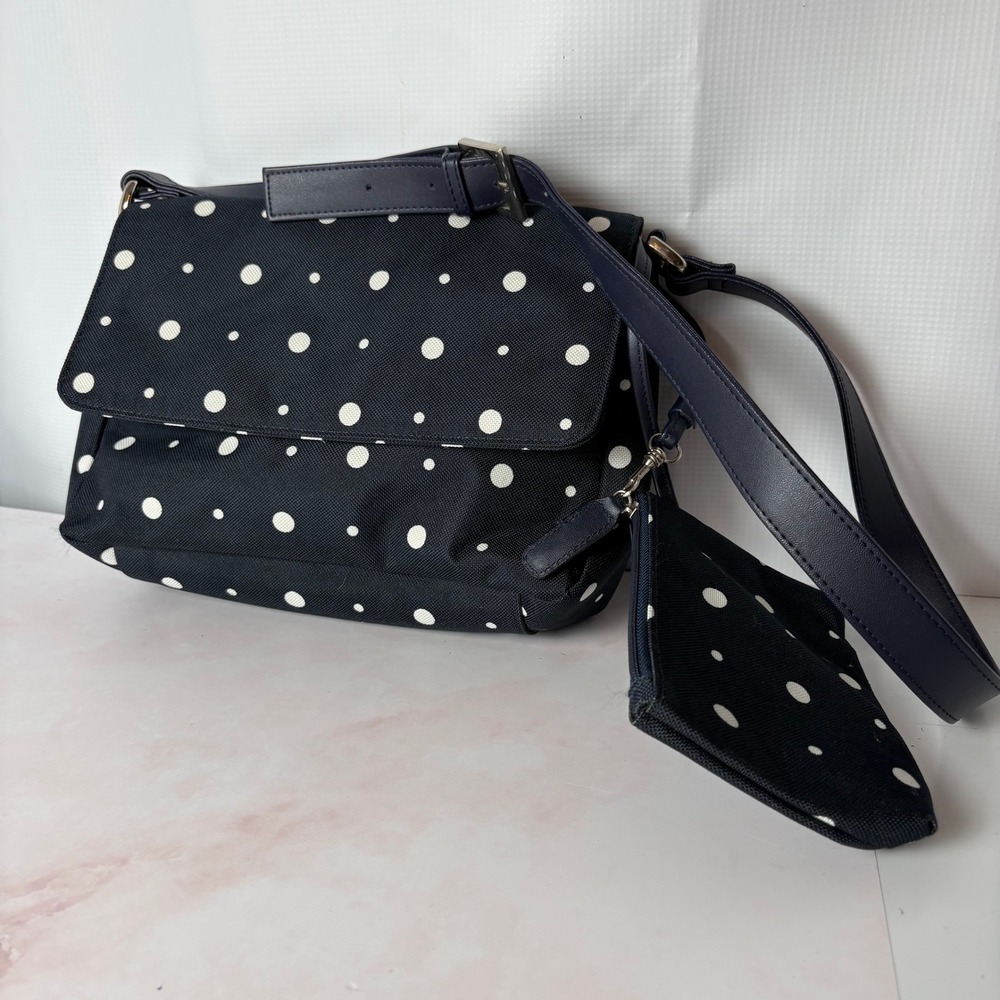 Festival Brand‎ Polka Dot Crossbody Bag Matching Pouch Adjustable Strap Navy